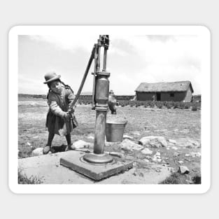 Girl Pumping water in Puno Peru Sticker